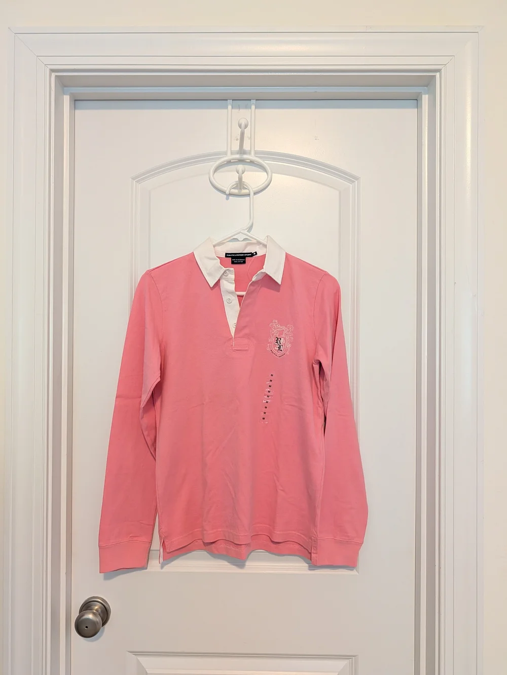 Ralph Lauren Pink Long-Sleeve Polo with White Collar